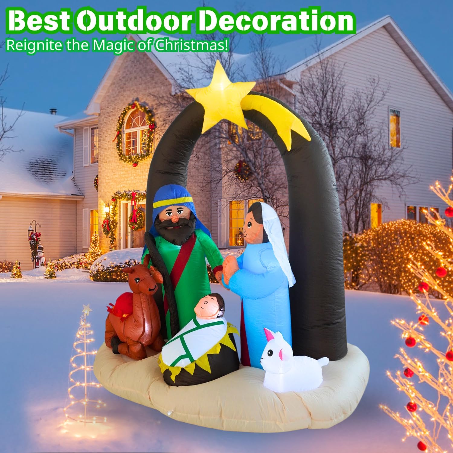 PTS 6FT Inflatable Faith Arch Outdoor Decoration, Christmas Blow Up Yard Decorations, Built-in LED Lights Inflatables Xmas Holiday Funny Decor for Indoor Lawn Garden - Image 2