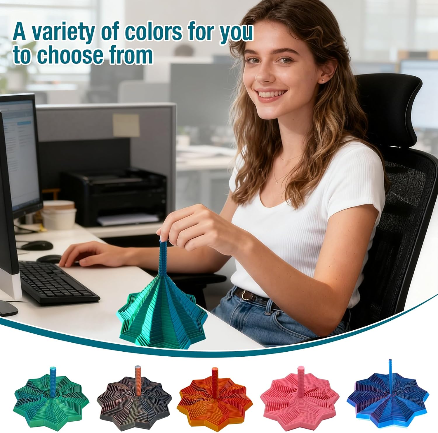 Colorful 3D Printed Expanded Sensory Fidget Star with Handles Fractal Fidget Hexagon Whirling Spiral Star Shaped Stress Relief (Red Gold)