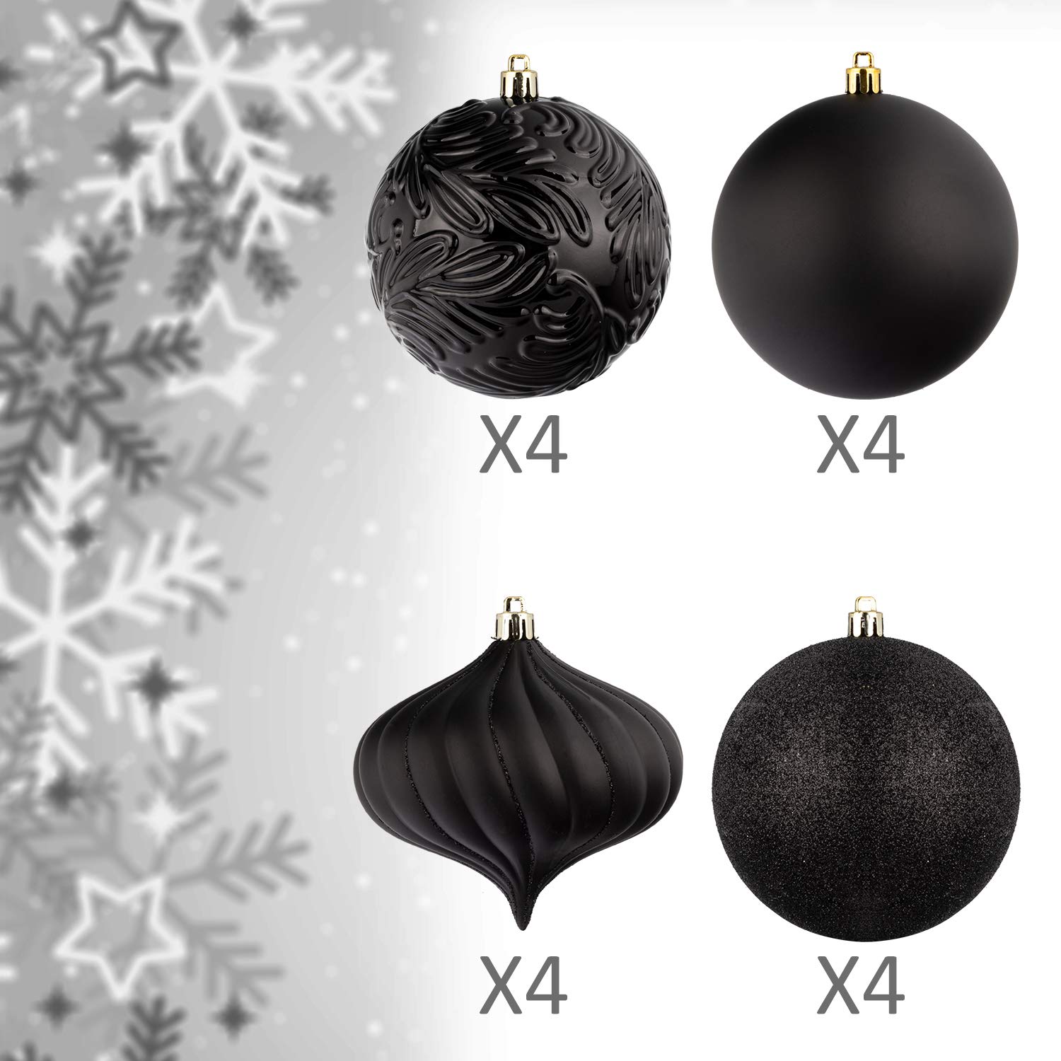 Christmas Baubles Infrangibile Decorazioni per L'Albero di Natale per la Festa di Natale Ornamenti Decorazioni di Nozze Ganci Inclusi (Nero, 100mm)