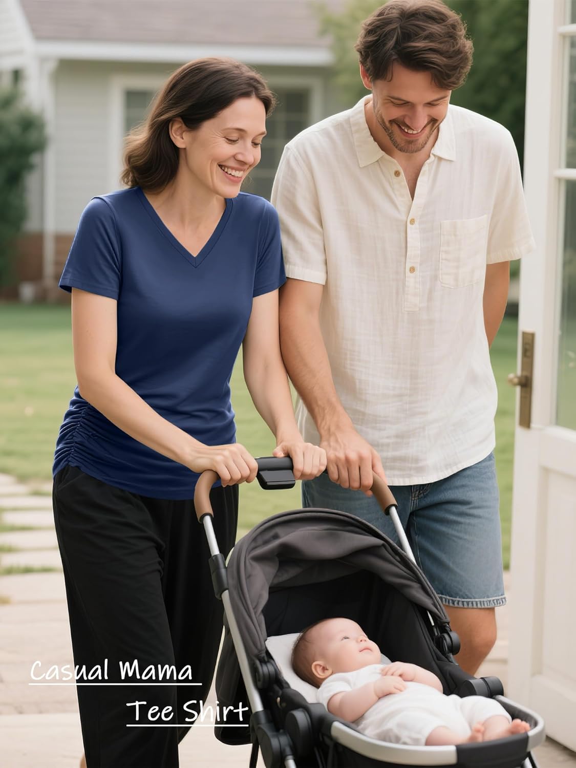 Huukeay 4 Pack Women's Maternity Shirts, V Neck Maternity Top Short Sleeve Casual Tee Side Ruched Pregnancy Clothes - Image 3