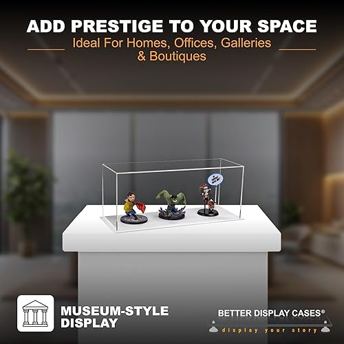 Vista 253 de Better Display Cases Versátil vitrina de acrílico transparente - Caja rectangular grande con base blanca 18" x 12" x 3" (BK09)