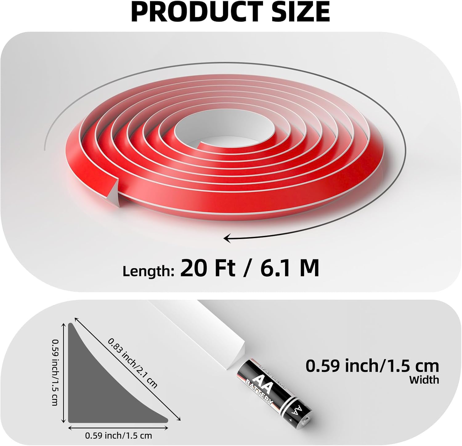 20Ft Quarter Round Trim L-Shaped Bendable Silicone Self-Adhesive Peel and Stick Molding for Floor Edge, Wall Corner, Stairs, Cabinet & Tub, White