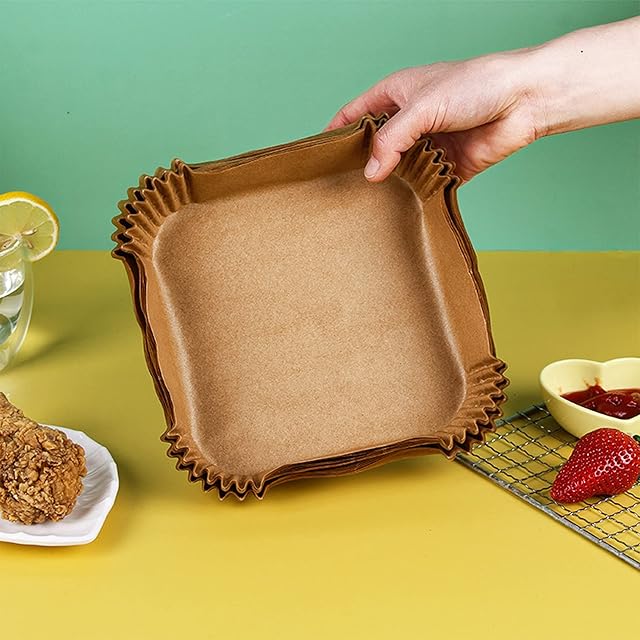 VReder Air Fryer Liners, 100Pcs Air Fryer Disposable Paper Liner, Non-Stick Baking Paper Food Grade Parchment Paper Liners for Air Fryer (7.9inch, Square)