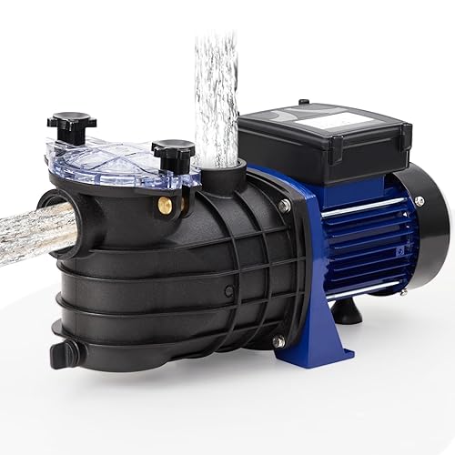 Bomba de agua de piscina de 0.75 HP para interiorsobre el suelo, una sola velocidad, 550 W115 V, 2641 GPH y alto flujo, potentes bombas de piscina