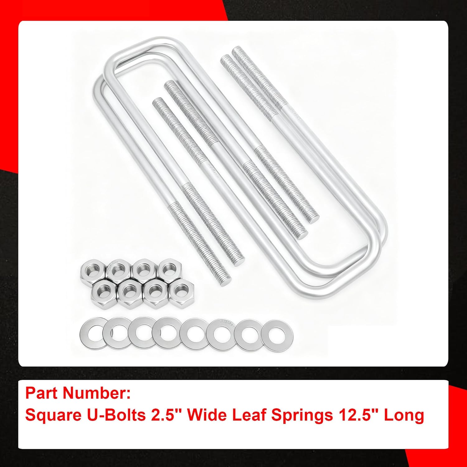 Leaf Springs 2.5" Wide 12.5" Extended Square U-Bolts with Hardware Compatible with 1988-2019 Chevy Silverado 1500 GMC C1500 Sierra 1500