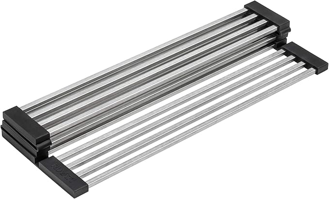 Ruvati Stainless Steel and Silicone Foldable Drying Rack for Workstation Sinks Dish Mat Trivet - RVA1395