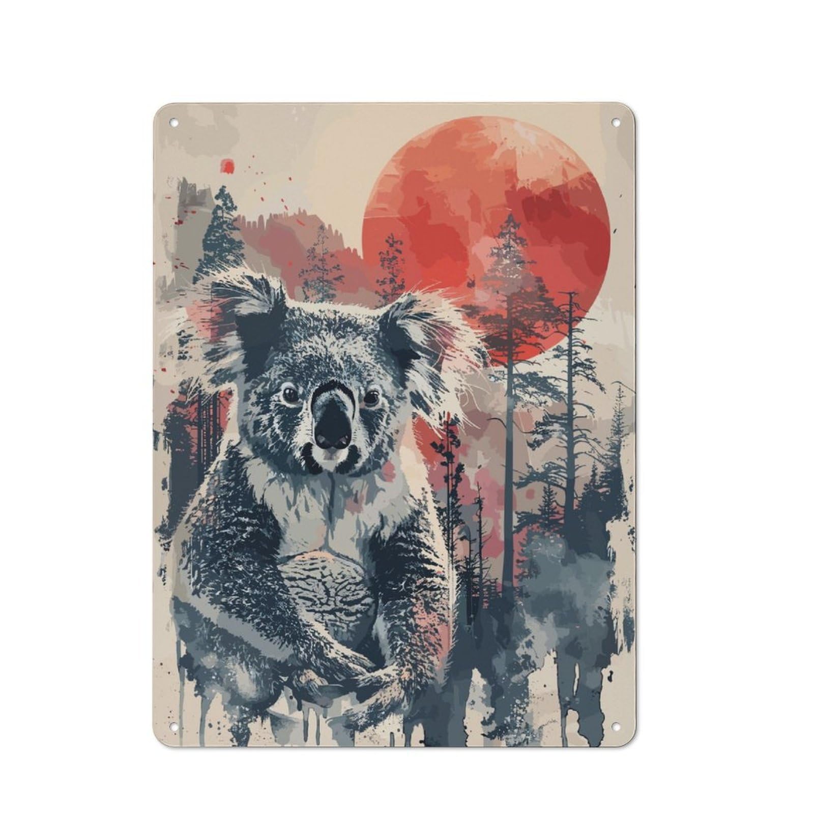 Junmoney Koala Red Sun Watercolor Retro Metal Wall Sign 40X30cm With For Bar Or Restaurant, A Housewarming Gift For Hospitality Decor Collectors