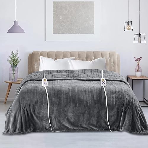 Manta térmica tamaño King manta eléctrica de ahorro de energía con doble control manta de calentamiento rápido con 10 niveles de calefacción y