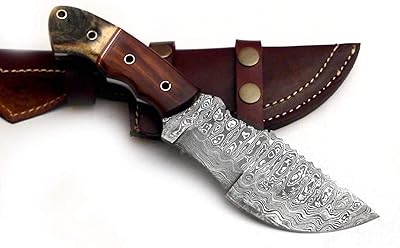KE-01275-HK Custom and Handmade Damascus Steel Hunting Tracker Knife with Leather Sheath