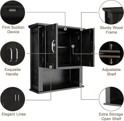 Miniatura 5 de ChooChoo Armario de baño con puertas, botiquín con estantes ajustables, armario de pared de baño sobre inodoro, armario colgante para cocina, sala