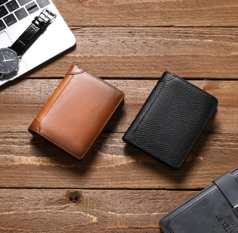 Genuine Leather Zipper Wallet for Men, RFID Blocking Bifold Design with Coin Pocket and Large Capacity (Brown) - Image 2