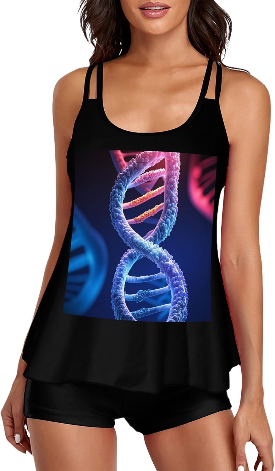 DNA Genetic Helix Tankini Swimsuits for Women Tummy Control Two Piece Bathing Suits Swim Tops with Boy Shorts