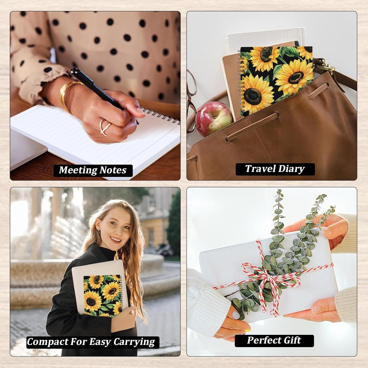 PRESSINART Sunflower Notebook Journal Floral Spiral Notebook 8 x 6 Inch Sunflowers Pattern 80 Pages A5 College Ruled Journal with Pockets Floral Notepad Office Study Supplies Stationery for Writing image 5