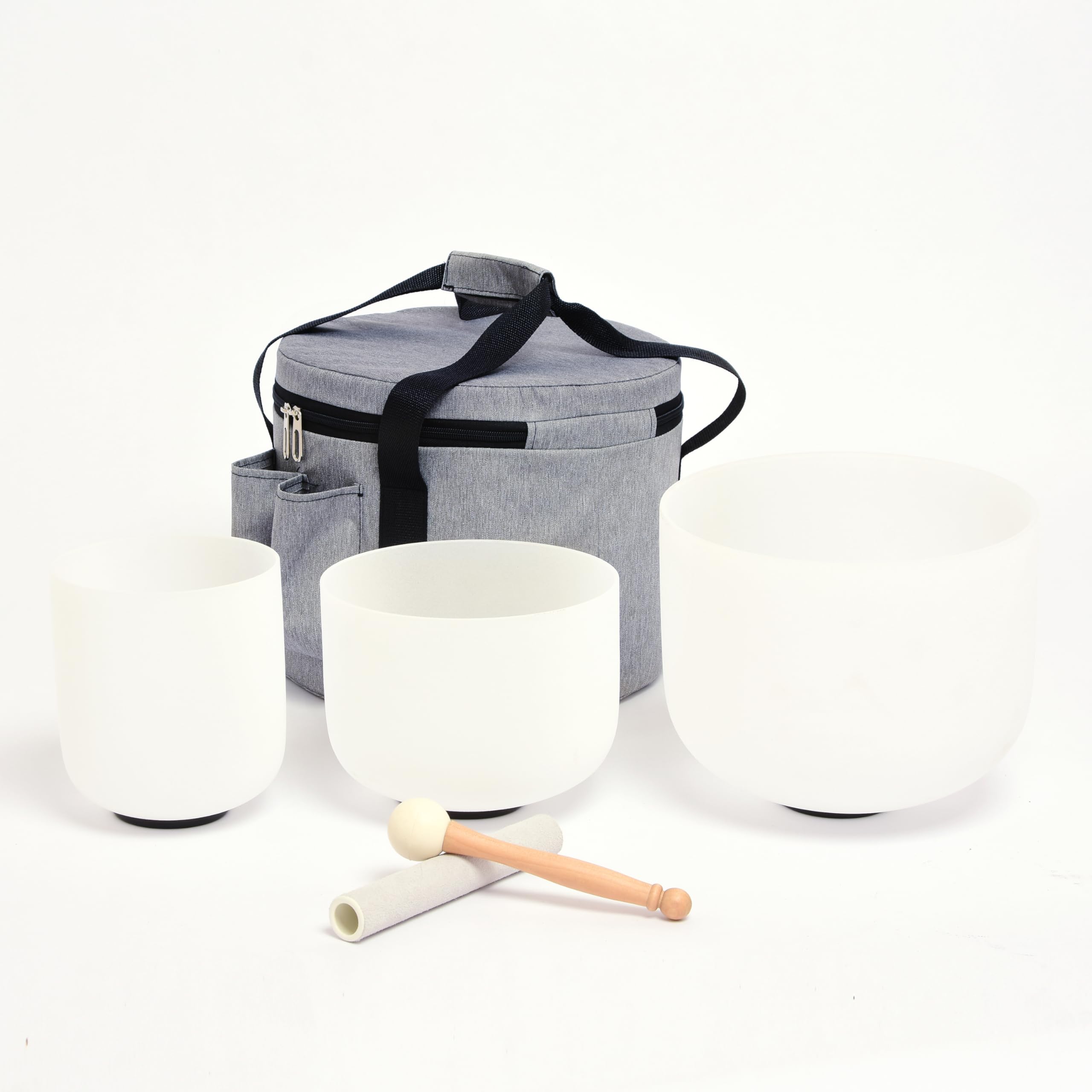 TREEITORY Klangschalen aus Kristall, 17,8–27,9 cm, Chakra-Stimmung, 3 Stück, mit Tragetasche