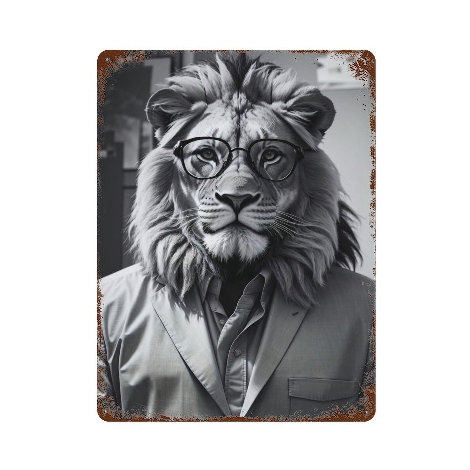 Lion Glasses Funny Rusty Metal Tin Sign 15.7"x11.8", for Shed, Workshop And Garage Wall Decor, Shabby Chic Decor