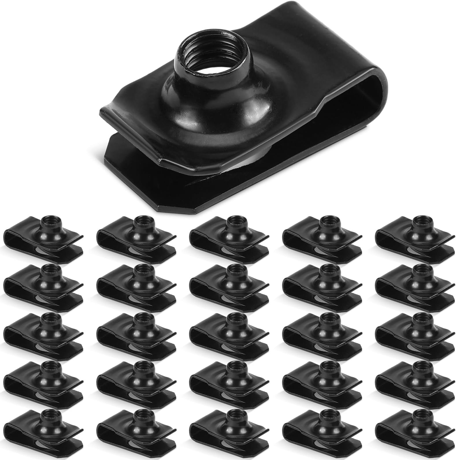 25 Pcs M6 Extruded U Type Fastener Clips, High-Strength Black Spring Nuts for Automotive Fender, Bumper, and Panel Retainers