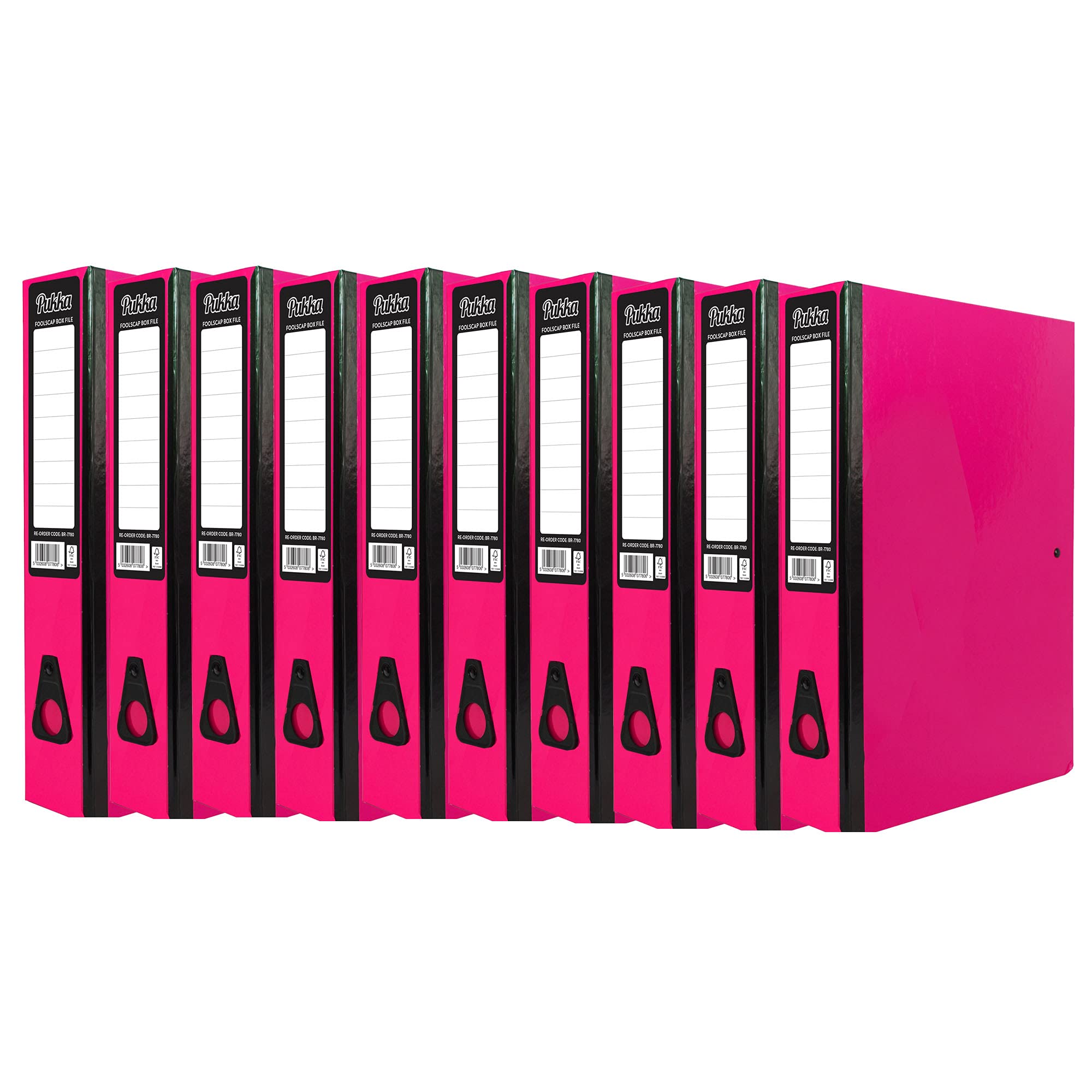 ED 10 x Pukka Foolscap A4 Glossy Box Files with Document Clip & Push Lock School Work Office 70mm Spine File Organiser (Pink)