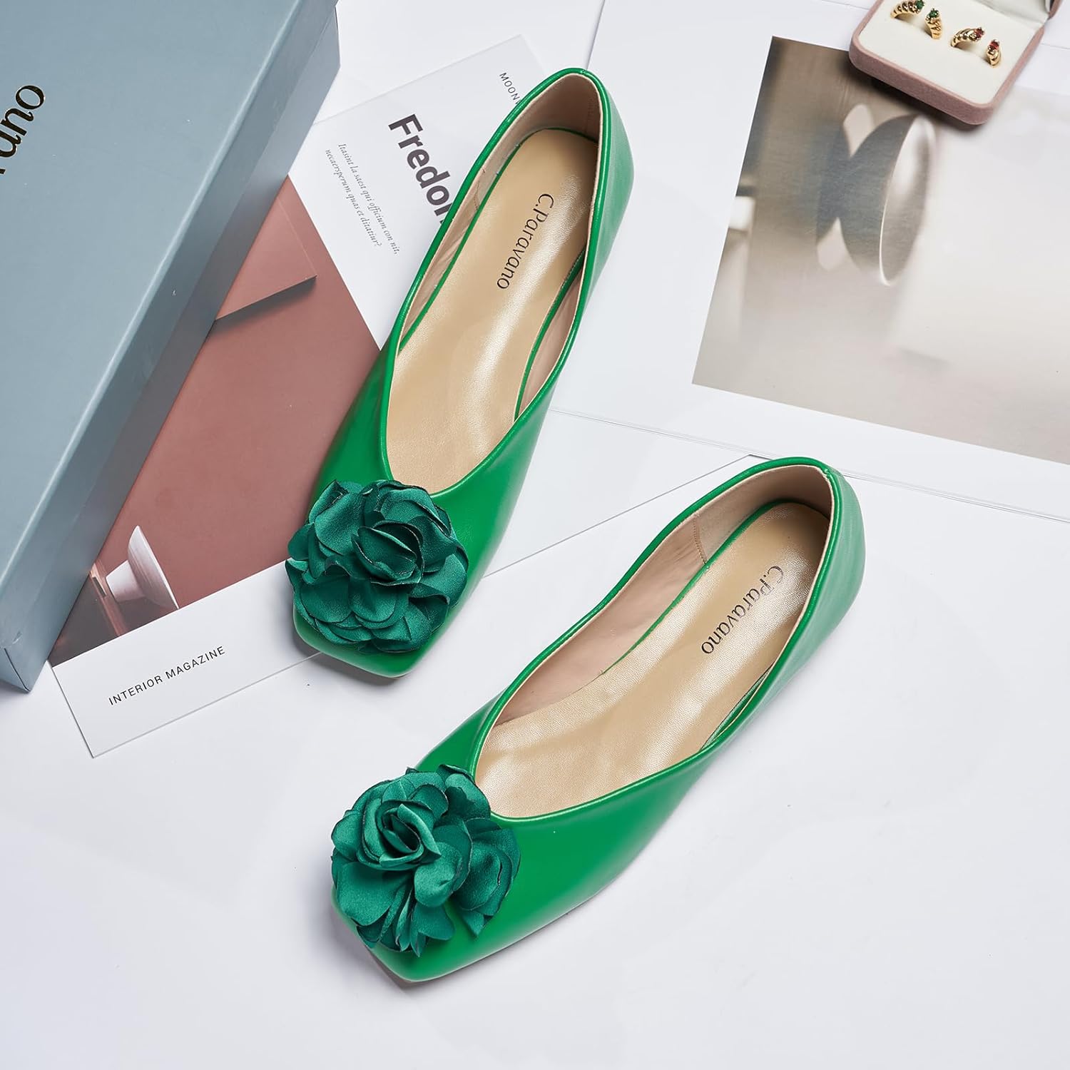 C.Paravano Ballet Flats for Women | Women's Flats | Square Toe | Slip On Dress Shoes | Satin Flower Shoes - Image 2