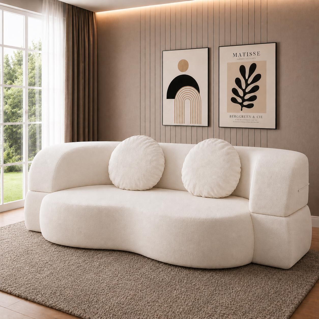 Nuturelly 78" Floor Sofa Bed, Convertible Couch, No Assembly, White | Safe for Kids & Pets, High-Density Foam With Memory Foam Layer, Spot Clean Or Machine Wash Cover, 2 Pillows Included