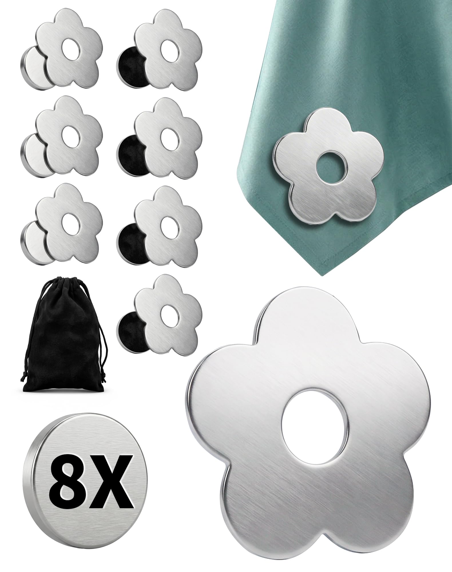 LAOYE 8X Pinzas Sujeta Manteles de Mesa Exterior Pesas Manteles de Acero Inoxidable Extra Pesadas Clip magnético manteles Mesa (Flor)