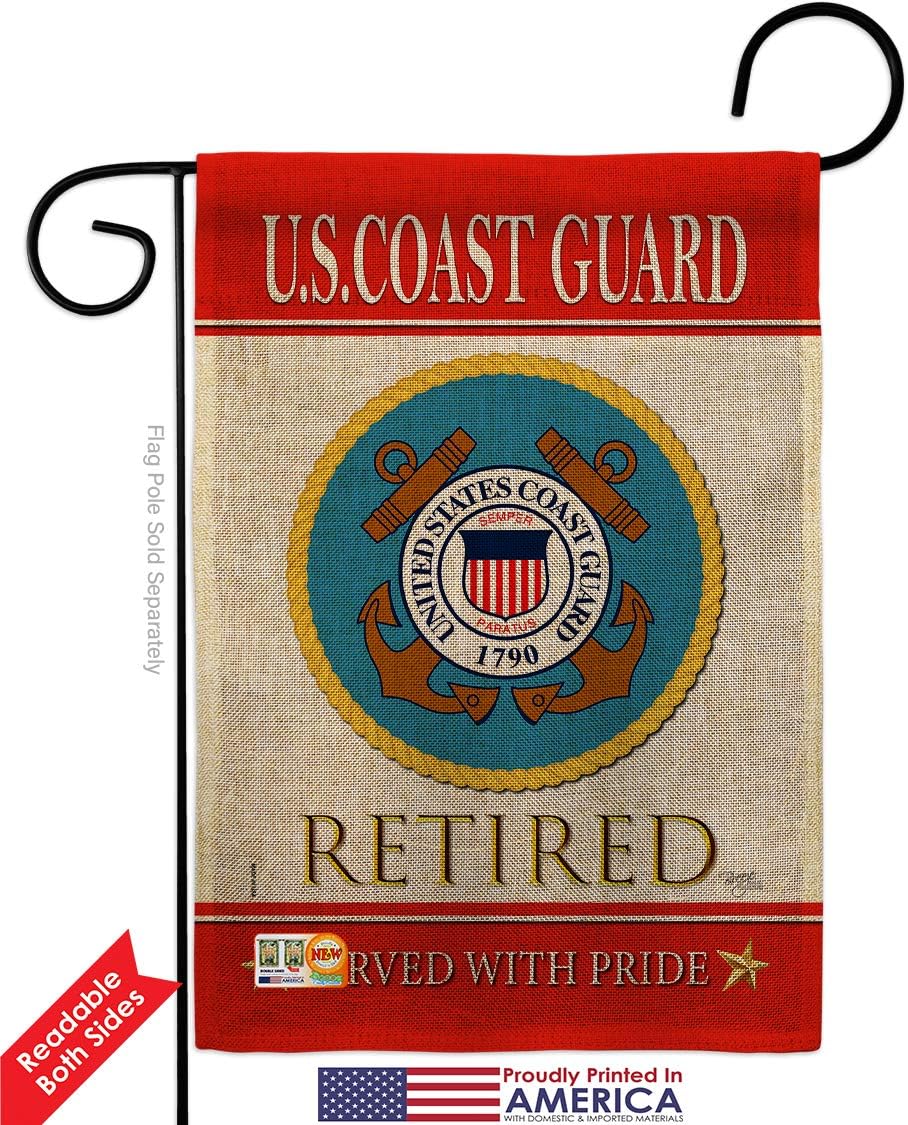 Coast Guard US Retired Burlap Garden Flags Pack Armed Forces USCG Semper Paratus United State American Military Veteran Retire Official USA Vintage Applique Gift Yard House Double-Sided 13 X 18.5
