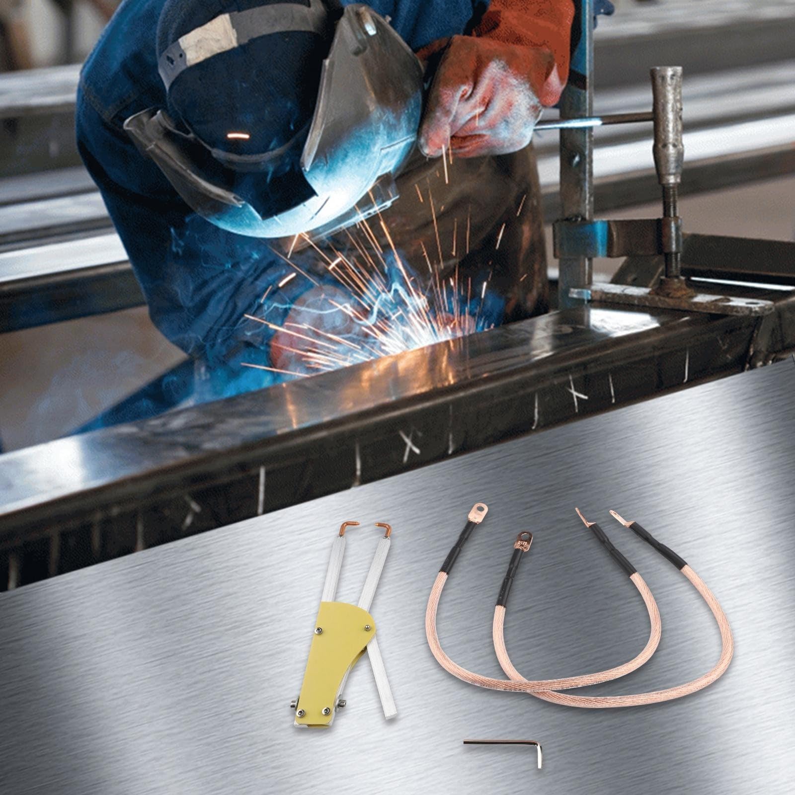 Pinza per saldatura a punti regolabile in acciaio inox per riparazioni in lamiera, con impugnatura ergonomica e resistenza alle alte temperature, gialla (B)