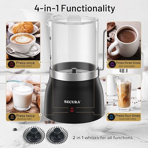 Miniatura 9 de Secura Espumador de leche desmontable de 17 onzas y vaporizador, máquina eléctrica de espuma calientefría de acero inoxidable para lattes,