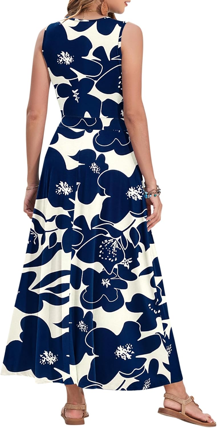 AUSELILY Women's Maxi Dress 2026 Summer Casual Sleeveless Sundress V Neck Wrap Vacation Cocktail Long Dresses with Pockets - Image 5