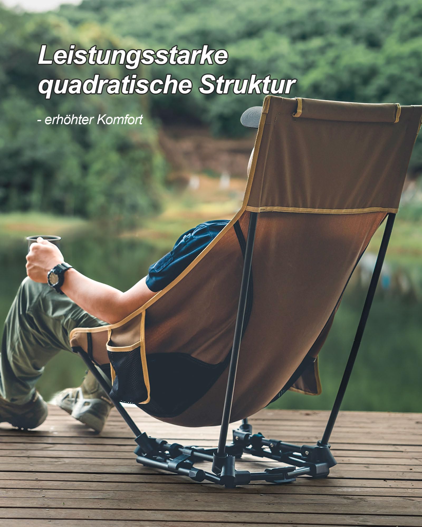 OneTigris DRAGONHIDE Campingstuhl Hochlehner faltbar 125 kg, Klappstuhl Camping leicht, Angelstuhl klappbar mit 2 Seitentaschen, Faltstuhl Ultraleicht für Outdoor, Wandern