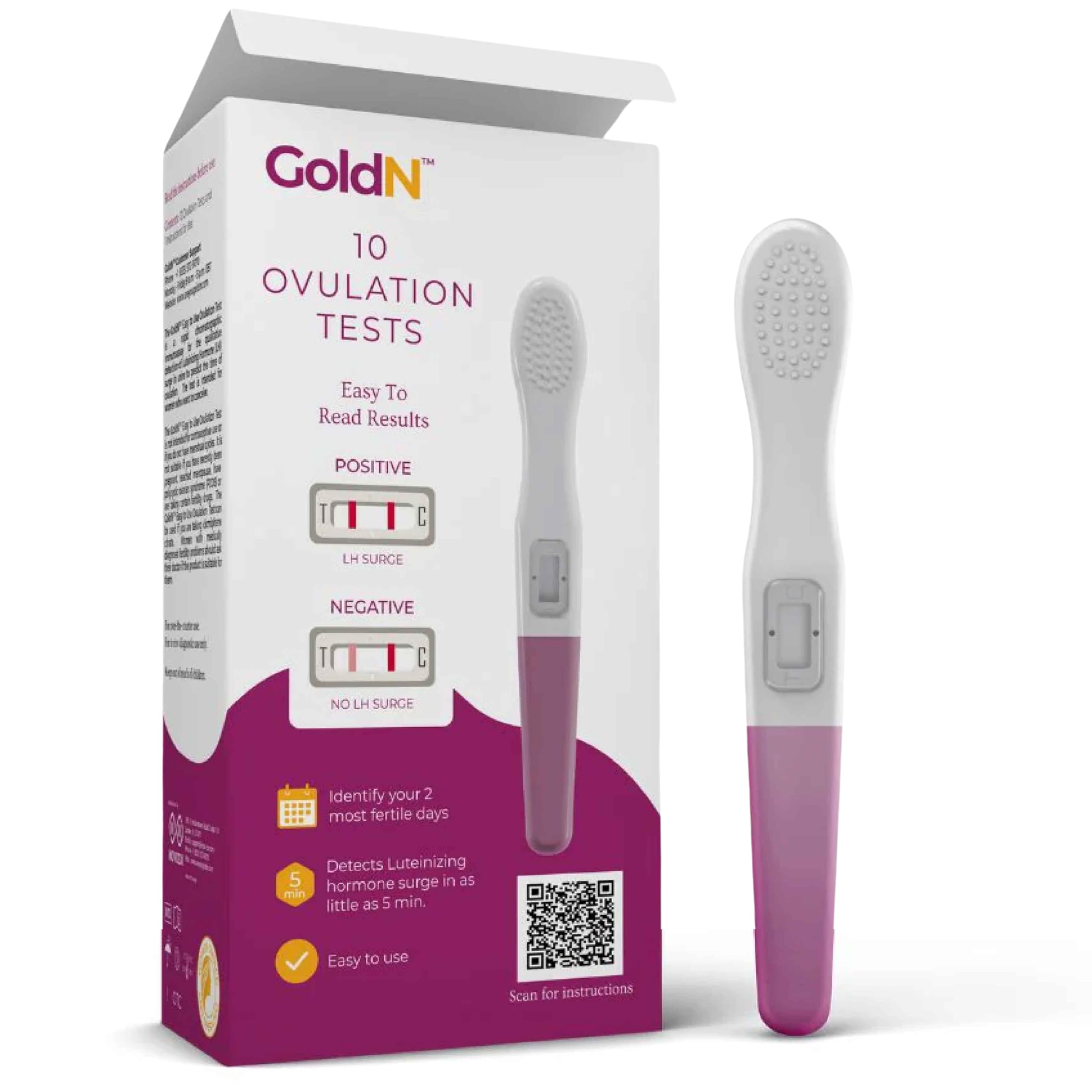 GoldN™ Easy to Use Ovulation Test (10 Count) | 10 LH Surge Tests for Fertility Tracking | Fast 5-Minute Results | Midstream Test | Hygienic, Hassle-Free Use | Easily Identify Your 2 Most Fertile Days