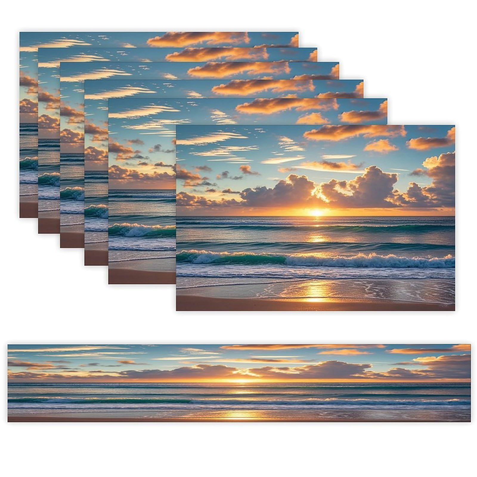 Beach Maui Hawaii Sunset Placemats Set of 6 and Table Runner for Holiday Party Kitchen Dining Table Decor Farmhouse Style Washable Table Mat Set Heat Resistant Linen Place Mat Sets