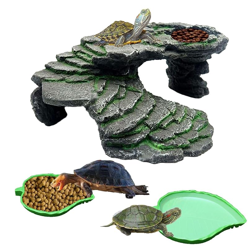 Plataforma para Répteis com Esconderijo e Rampas em Resina BZCWHWY, Conjunto com 3 Peças