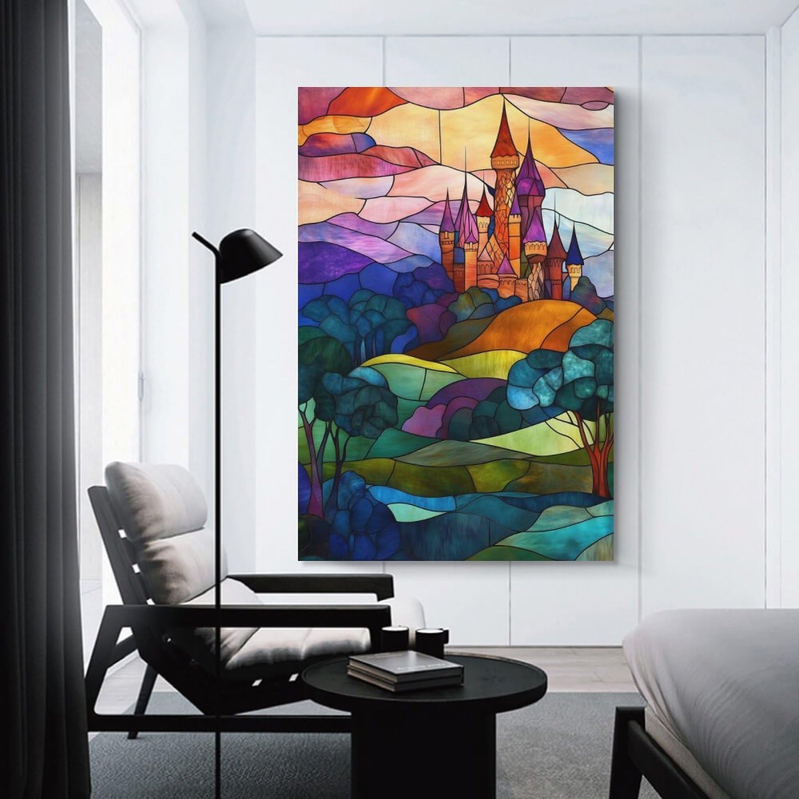 Junmoney Stained Glass Castle Room Decor Wall Art, 12x18inch(30x45cm), for Hallway, Lounge Or Guest Room, Gift Idea for Housewarming And Birthdays