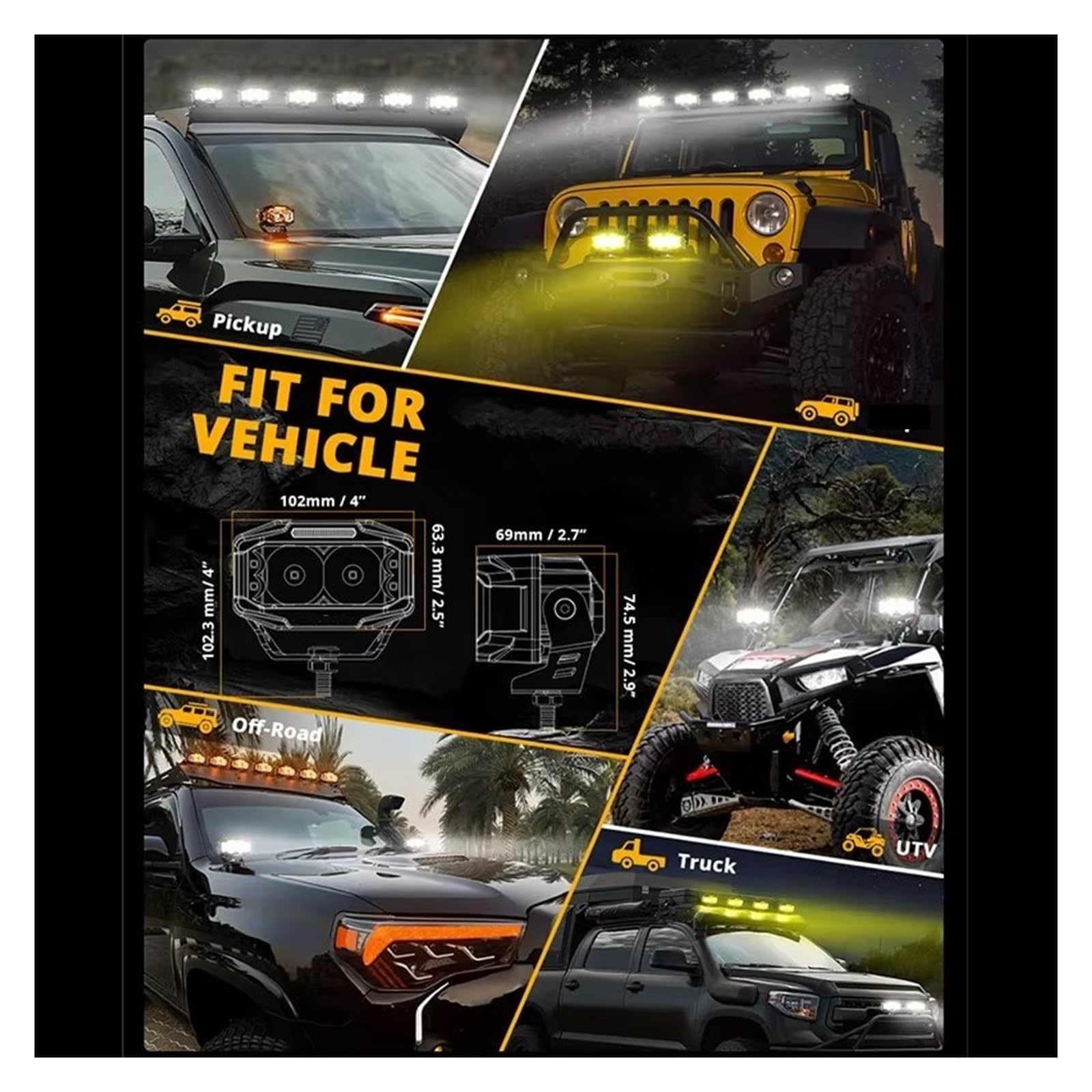 Fari Anteriori Il Baccello Rettangolare Combinato Dello Sparatutto LED Del Fascio Di 72W 6960LM Si Accende Con Le Luci Ambrate Lavoro DRL A 4 Pollici