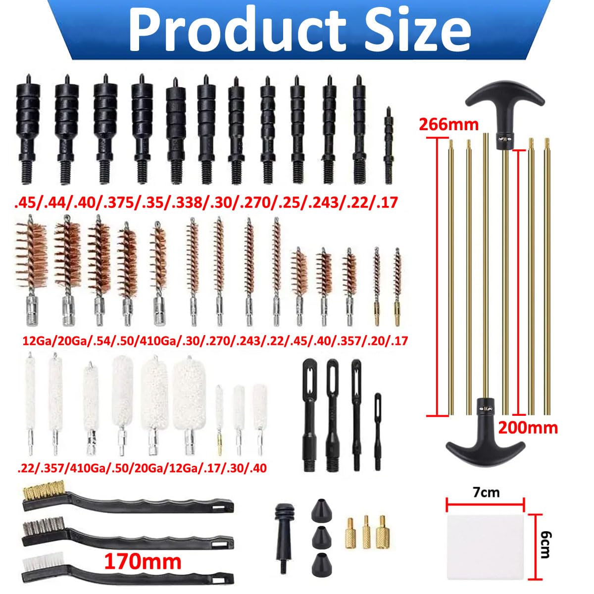 Kit di Pulizia per Pistola Spazzole Kit di Pulizia Fucile Kit di Pulizia Armi Pulire Manutenzione delle Armi .12Ga .20Ga .22Cal .270 .30Cal .38Cal