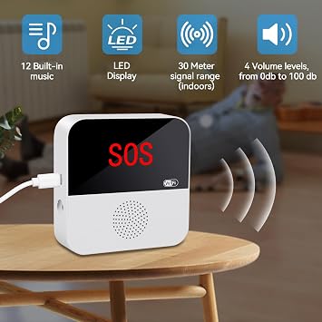 Wireless Personal Alarms for Elderly - Caregiver Seniors Pager Alarm, SOS Elderly Alarm Call Button, Fall Calls Wifi Home Smart Alarm System with Receiver and 2 Call Bell Button