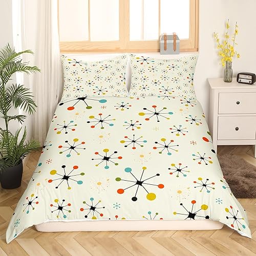 Miniatura 2 de Erosebridal Juego de funda de edredón moderna de mediados de siglo, tamaño Queen, retro atómico, funda de edredón de cuadrícula arcoíris, juego de