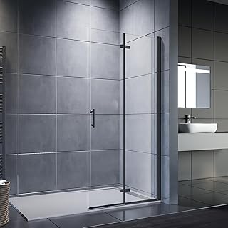 SONNI Walk In Duschwand 95 x 195 cm schwarz falttür 6 mm NANO Glas Drehfalttür Duschtrennwand Duschtür faltbar Duschabtrennung Falt