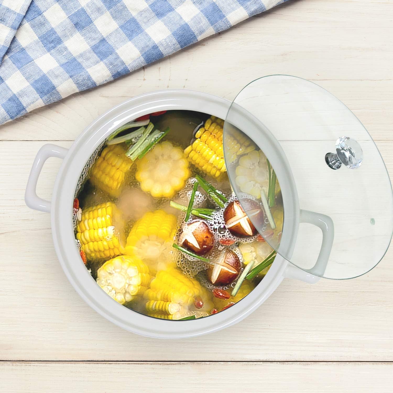 Terrine en céramique pour soupe avec couvercle, capacité de 2,5 L, bols à soupe avec poignée pour soupe ou ragoûts, passe au four, au micro-ondes et au lave-vaisselle, Blanc