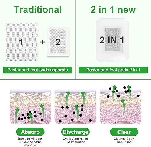 Miniatura 3 de 2 en 1 20 almohadillas para pies, almohadillas de polvo de jengibre y vinagre de bambú natural