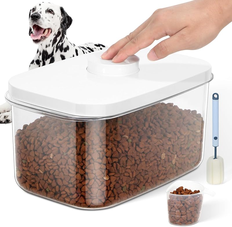 Recipiente hermético para armazenar ração de cães e gatos LEAWALK com copo medidor e escova, 6 L