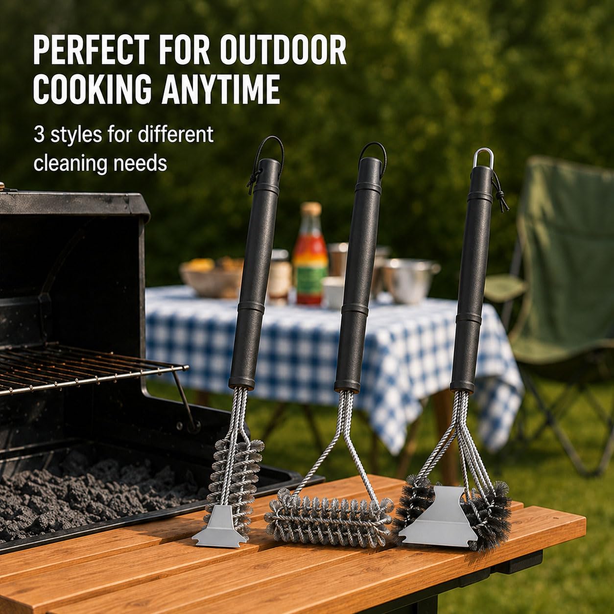 3 Stück BBQ Grillbürste für Weber Traveler 22 2024 2025 2026+ | 3-Kopf-Spiral-Grillbürste mit Schaber Grillbürste mit überlappendem Spiraldesign |3-reihige Grillbürste mit Schaber Edelstahl