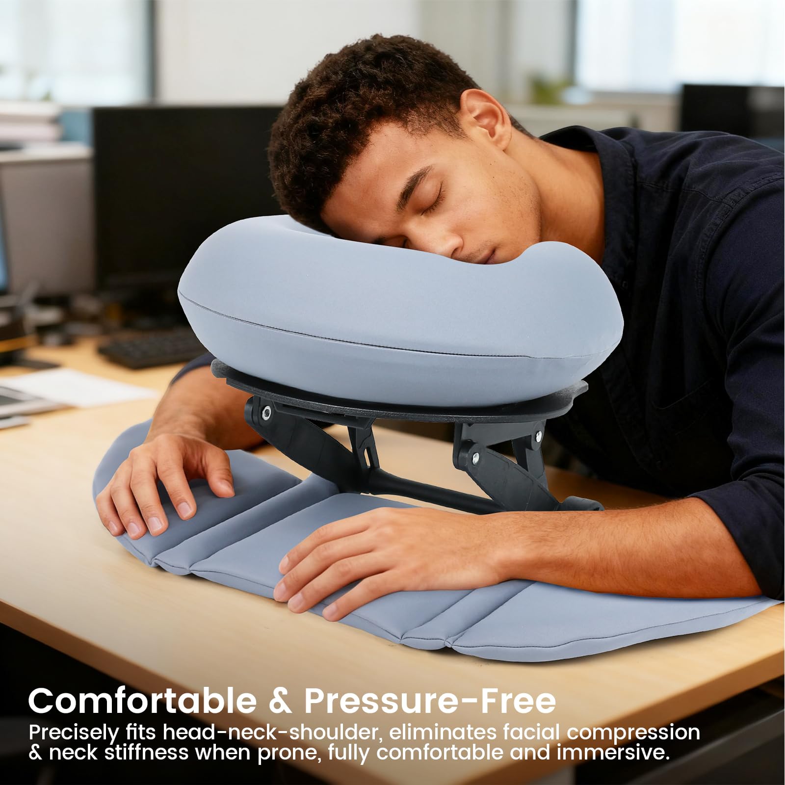 Almohada de espuma viscoelástica de apoyo inteligente, almohada de masaje ajustable, almohada ergonómica multiusos para siestas de oficina, viajes, reposacabezas reclinable, portátil (almohada azul