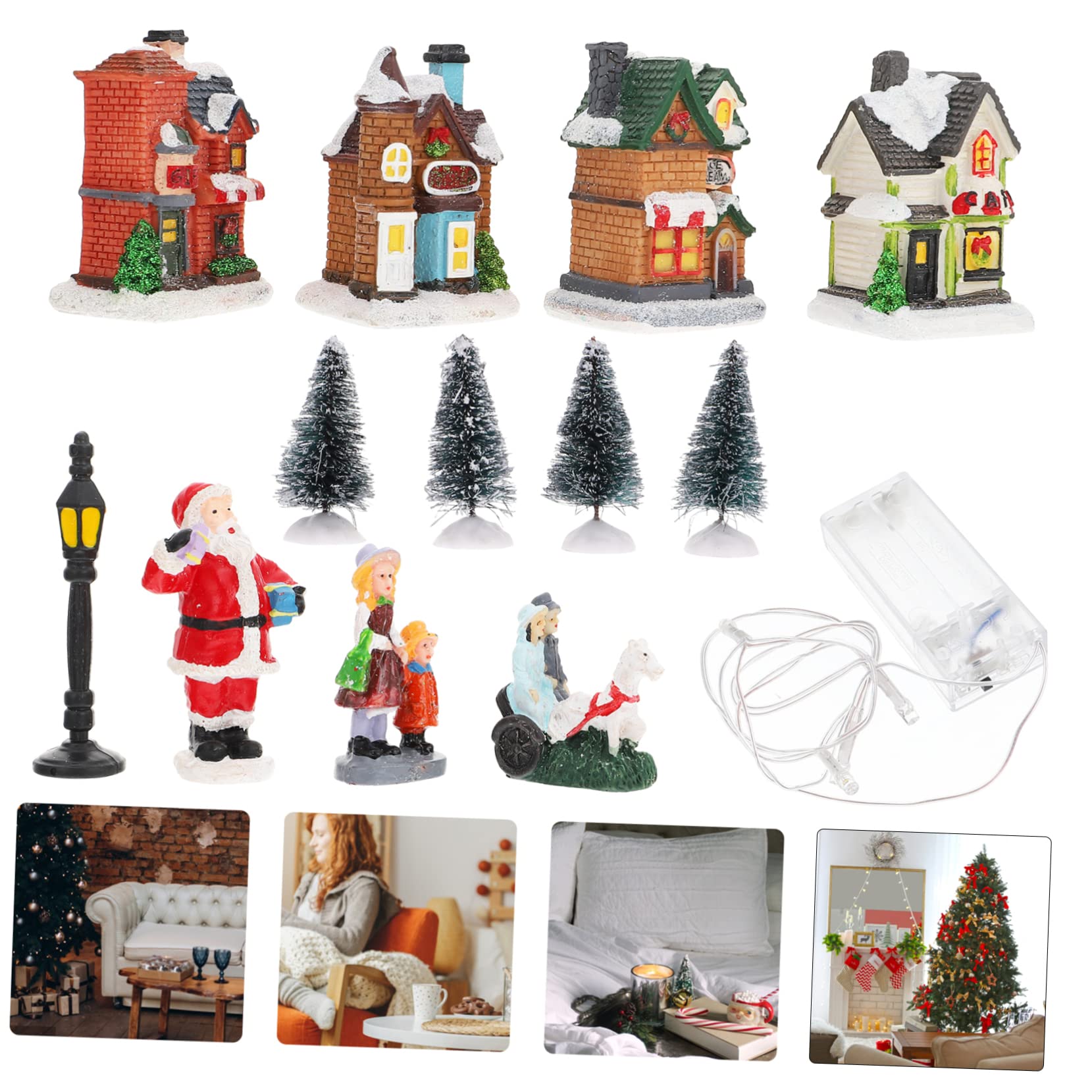 Cabilock Adornos Luminosos para Casas de Nieve Decoración Navideña de Resina de Pueblo Navideño Iluminado para Fiesta