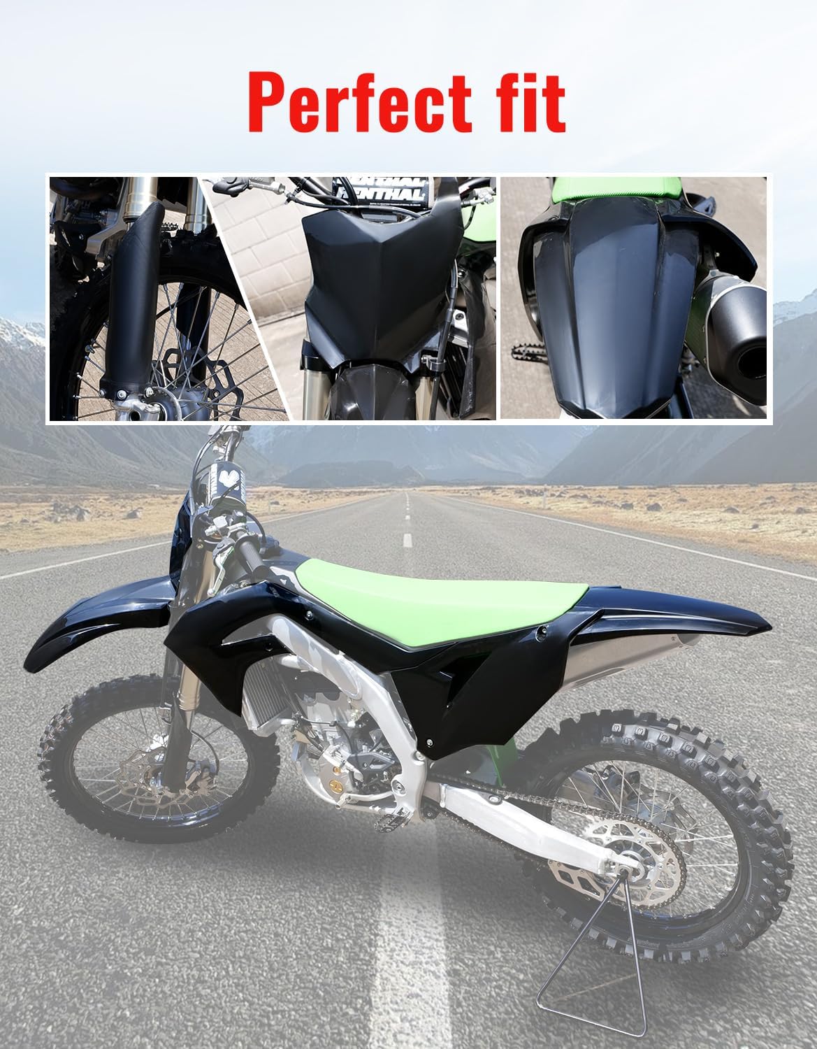 Plastic Fairing Fender Kit for Kawasaki KX250, Black Full Panel Protection Parts for Kawasaki KX250X KX450X 2012-2022, KX450 2019-2022 Plastic Accessories
