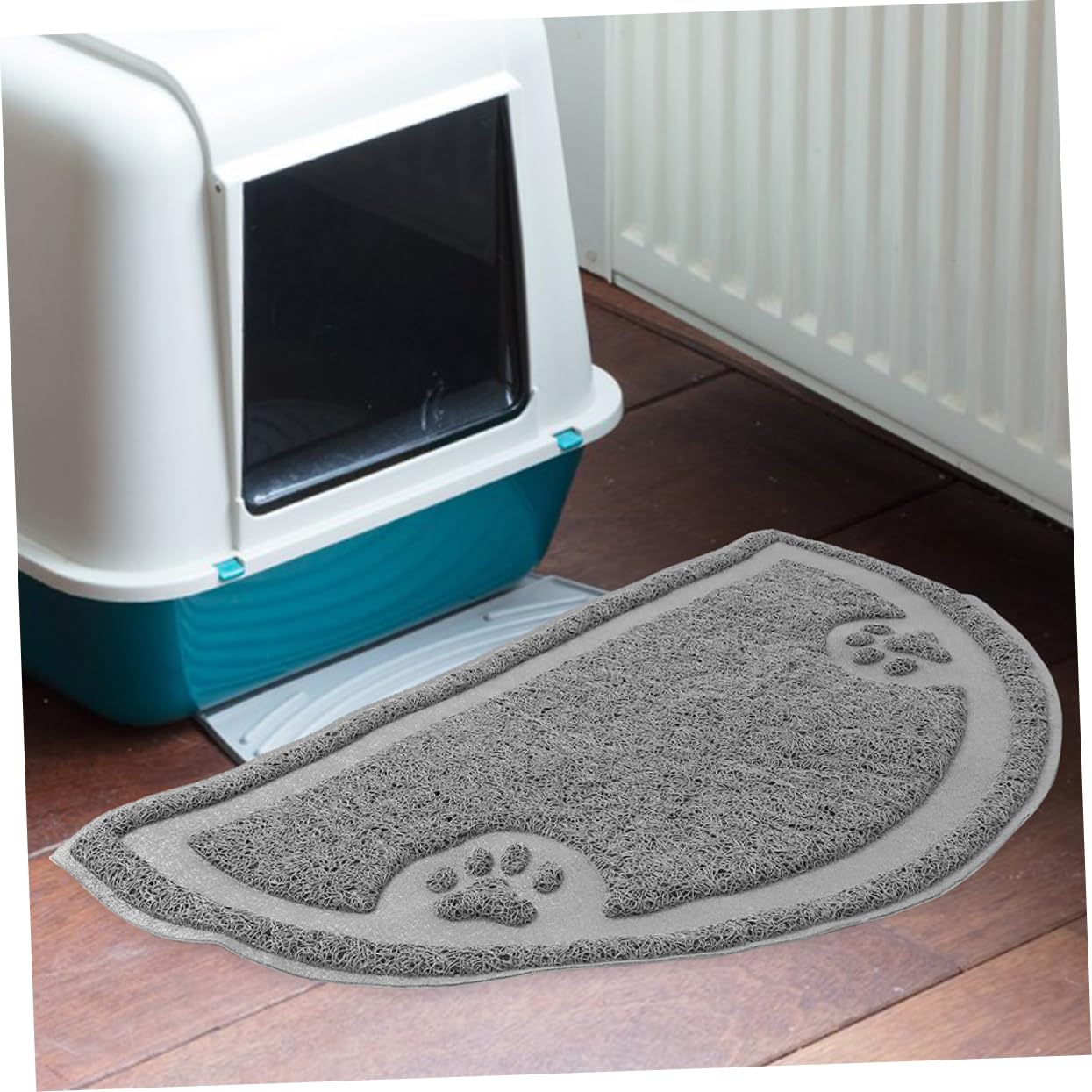 Toddmomy 2 Stück Katzenstreumatte Teilig PVC Rutschfest Große Katzenklo Unterlage für Verschiedene Katzentoiletten Verhindert Streuverschmutzung mit Halbrunden Ecken