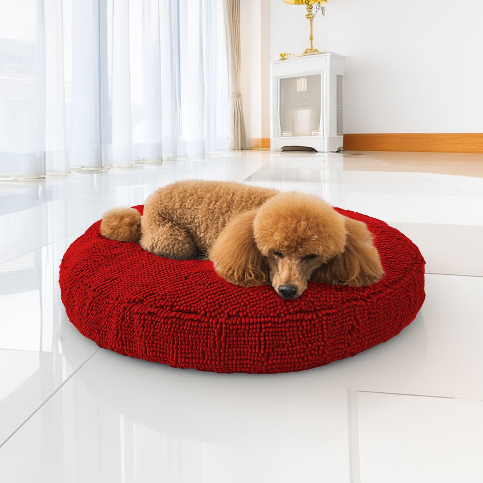Muddy Mat® Cloud K-9 Bed for Dogs & Cats, Soft & Relaxing Donut Dog Bed, Chenille Material, Removable Cover, Washable & Dryer Safe–Red Small(25'x25')
