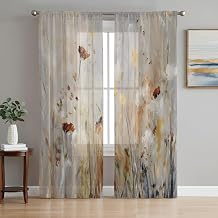 Farmhouse Flowers Sheer Curtains 63 Inch Length 2 Panels, Vintage Botanical Wild Floral Herbs Light Filtering Voile Drapes for Living Room Bedroom Window Treatments, Rod Pocket Privacy Semi Curtains