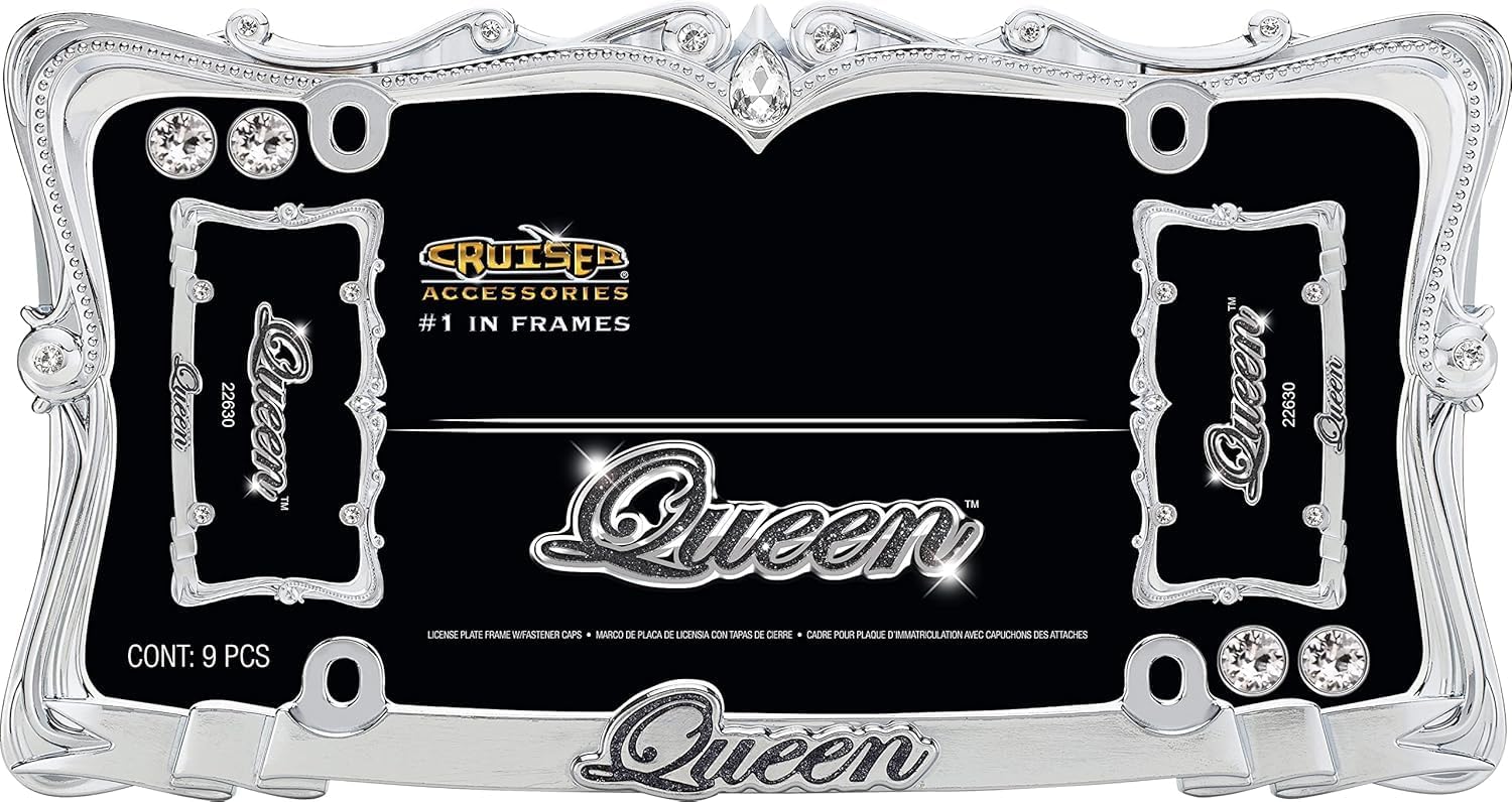 Cruiser Accessories 22630 Queen License Plate Frame, Chrome/Clear w/Fastener caps - Image 2