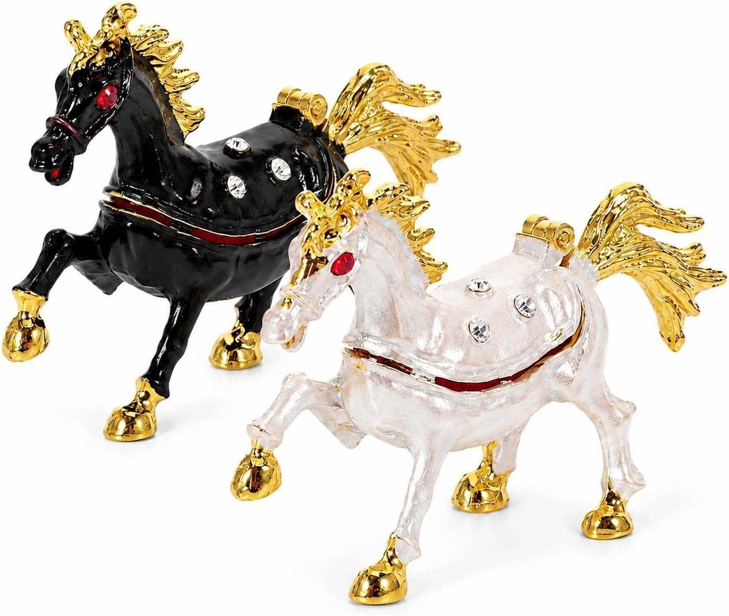 LOGOFUN 2pcs Horse Jewelry Trinket Box with Hinged Lid